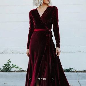 Baltic Born Burgundy Velvet Midi Dress